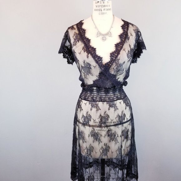 Monteau Beautiful Sheer Black Eyelash Lace Dress Overlay  *  Women's Size Medium - Picture 1 of 8